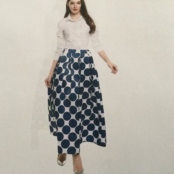 Meaneor- Blue & White Polka-Dot Maxi Skirt - Picture 3 of 6